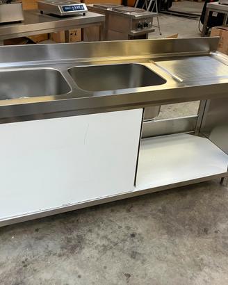 LAVANDINO IN ACCIAIO INOX 2 VASCHE Dim. 180 x 60