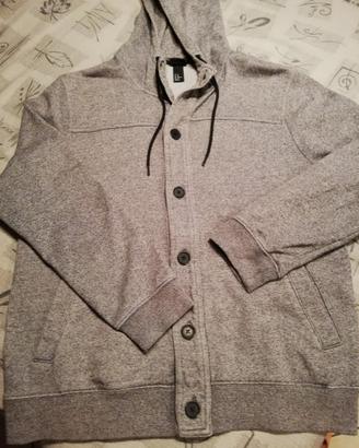 H&M Cotton - Felpa Uomo Bottoni con Cappuccio -