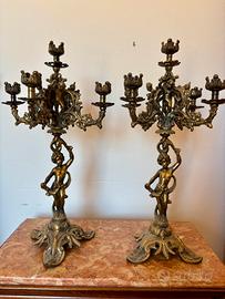 Coppia candelabri in bronzo stile Rococò - h 60 cm