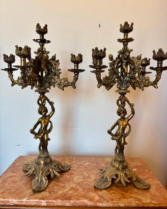 Coppia candelabri in bronzo stile Rococò - h 60 cm