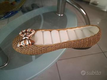 Scarpetta porta anelli poliresina+portagioie pelle