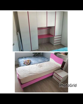 Cameretta Completa Armadio + Letto + Comodino 