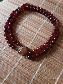Collana Corniola a 2 Giri Fermaglio.Arg.925