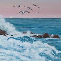 Quadro ad Olio su Tela "Mareggiata Ligure" 70 x 50