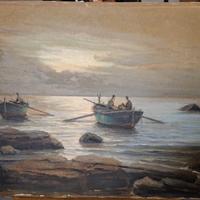 Vincenzo Manzari – Marina con barche al tramonto –