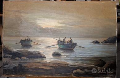 Vincenzo Manzari – Marina con barche al tramonto –