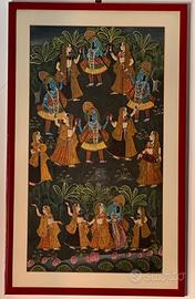 Quadro Indiano Seta Anni '60 Krishna - 93x57 cm