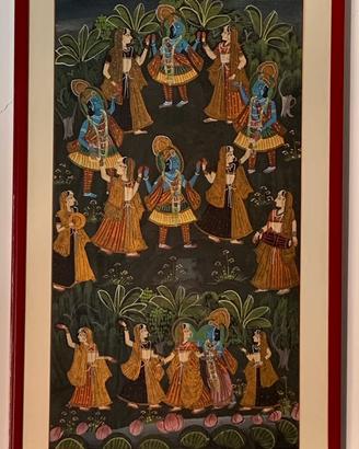 Quadro Indiano Seta Anni '60 Krishna - 93x57 cm