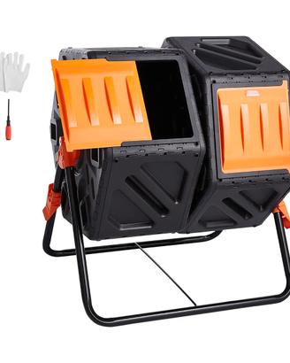 Compostiera da Giardino Rotante 140L Doppia Camera