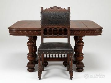 Tavolo allungabile stile Enrico II con 6 sedie