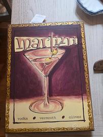 Quadro in legno Cocktail Martini vintage 