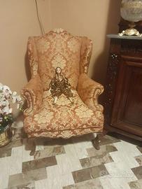 Poltrona Bergère Antica in Tessuto Damascato