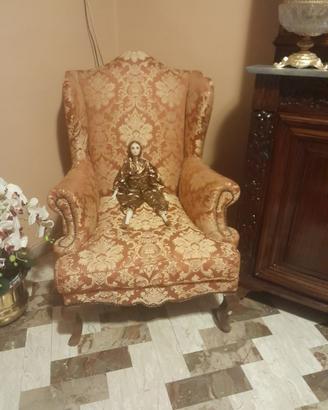 Poltrona Bergère Antica in Tessuto Damascato