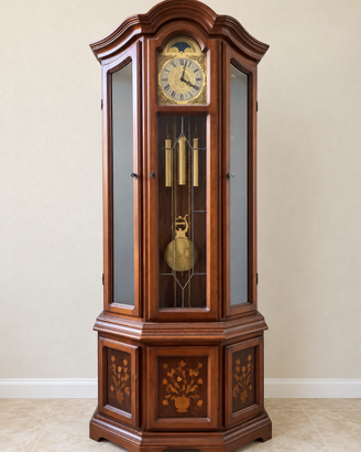 Elegante orologio a pendolo da terra + vetrinetta