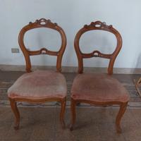 2 Sedie Luigi Filippo legno tessuto vintage