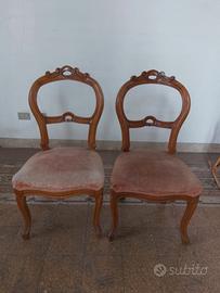 2 Sedie Luigi Filippo legno tessuto vintage