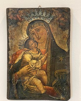 Icona Madonna con Bambino su pannello decorato