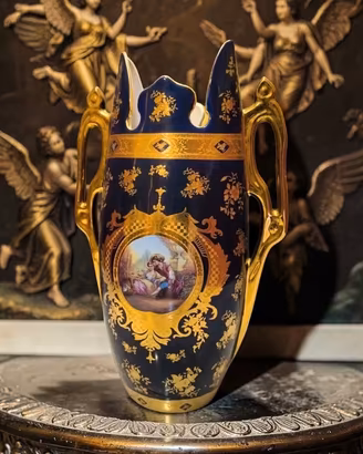 Vaso Stile Impero Blu Cobalto E Oro Zecchino H.47