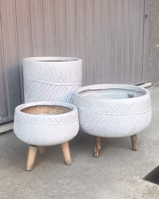 Set 3 vasi bianchi e legno