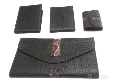 PORTAFOGLI PELLE COCCO  STAMP NERO SET COMPL. 4 PZ