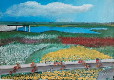 invaso pappadai a primavera-olio su tela -50x70cm 