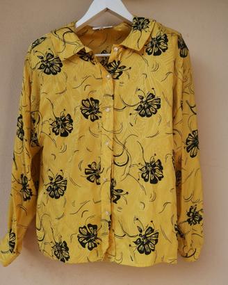 Camicia Vintage 100% Seta Gialla – Fantasia Fiore