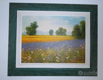 Olio su tela di Caimi Adelio "Campagna fiorita"