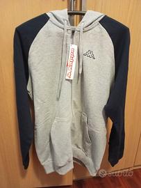 felpa Kappa grigia/blu con cappuccio e zip. Tg XXL