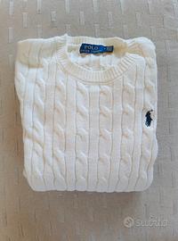 Maglione unisex Polo Ralph Lauren bianco a trecce 