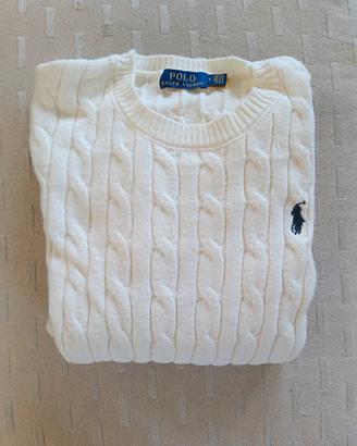 Maglione unisex Polo Ralph Lauren bianco a trecce 