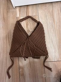 Borsa triangolare uncinetto marrone