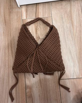 Borsa triangolare uncinetto marrone