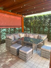 Set pranzo da esterni in polyrattan con cuscini