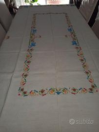 Antica tovaglia lino ricamata  