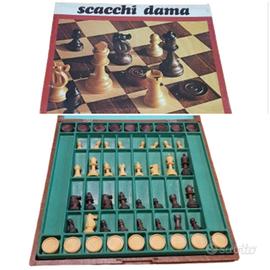 Scacchiera Scacchi/Dama Didatto Vintage in Legno 
