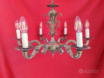 Lampadario vintage anni 60 ottone 6 bracci funz.