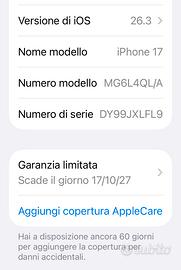 Iphone 17 256gb Blu 17/10/26 NUOVO scontrino KASK