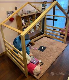 Struttura lettino casetta in pino naturale 80x160