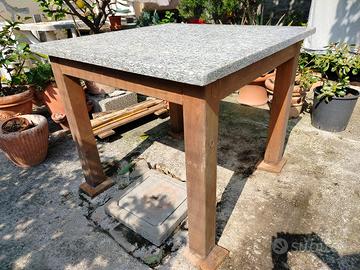 Tavolo legno piano granito quadrato grigio lastra