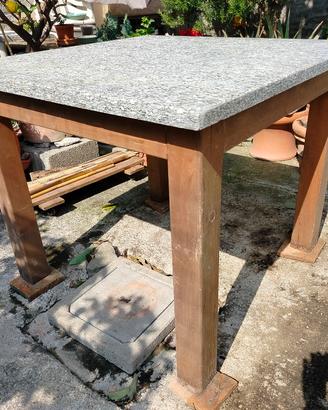 Tavolo legno piano granito quadrato grigio lastra