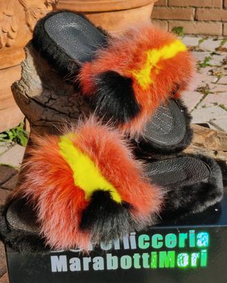 Ciabatte pelose pelliccia colorata donna