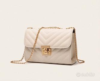 Borsa a Tracolla Trapuntata Crema/Bianca catena