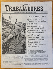 Quotidiano cubano Trabajdores morte Fidel Castro