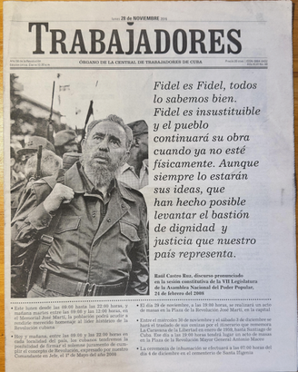 Quotidiano cubano Trabajdores morte Fidel Castro