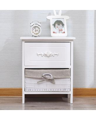 Comodino in Legno Bianco con Cassetto Shabby NUOVO