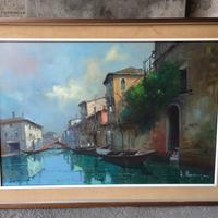 Quadro laguna veneziana con barche
