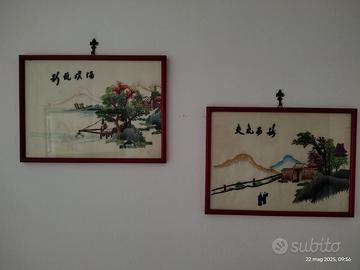 Serie 5 quadri stoffa disegni orientali