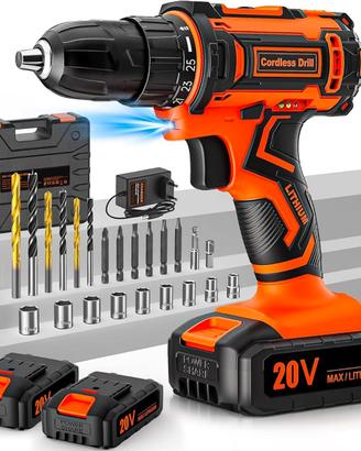 Trapano Avvitatore 20V 42Nm con 2 Batterie e Acces