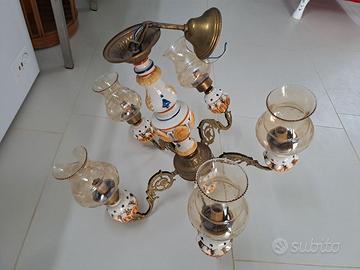 Coppia lampadari vintage in vetro e ottone – stile