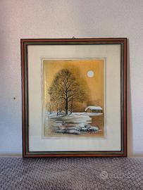 Quadro paesaggio invernale con cornice